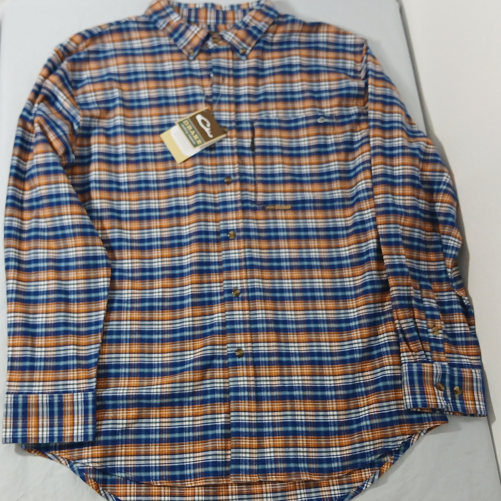 Drake Blue and Orange Plaid Casual Button Down Shirt